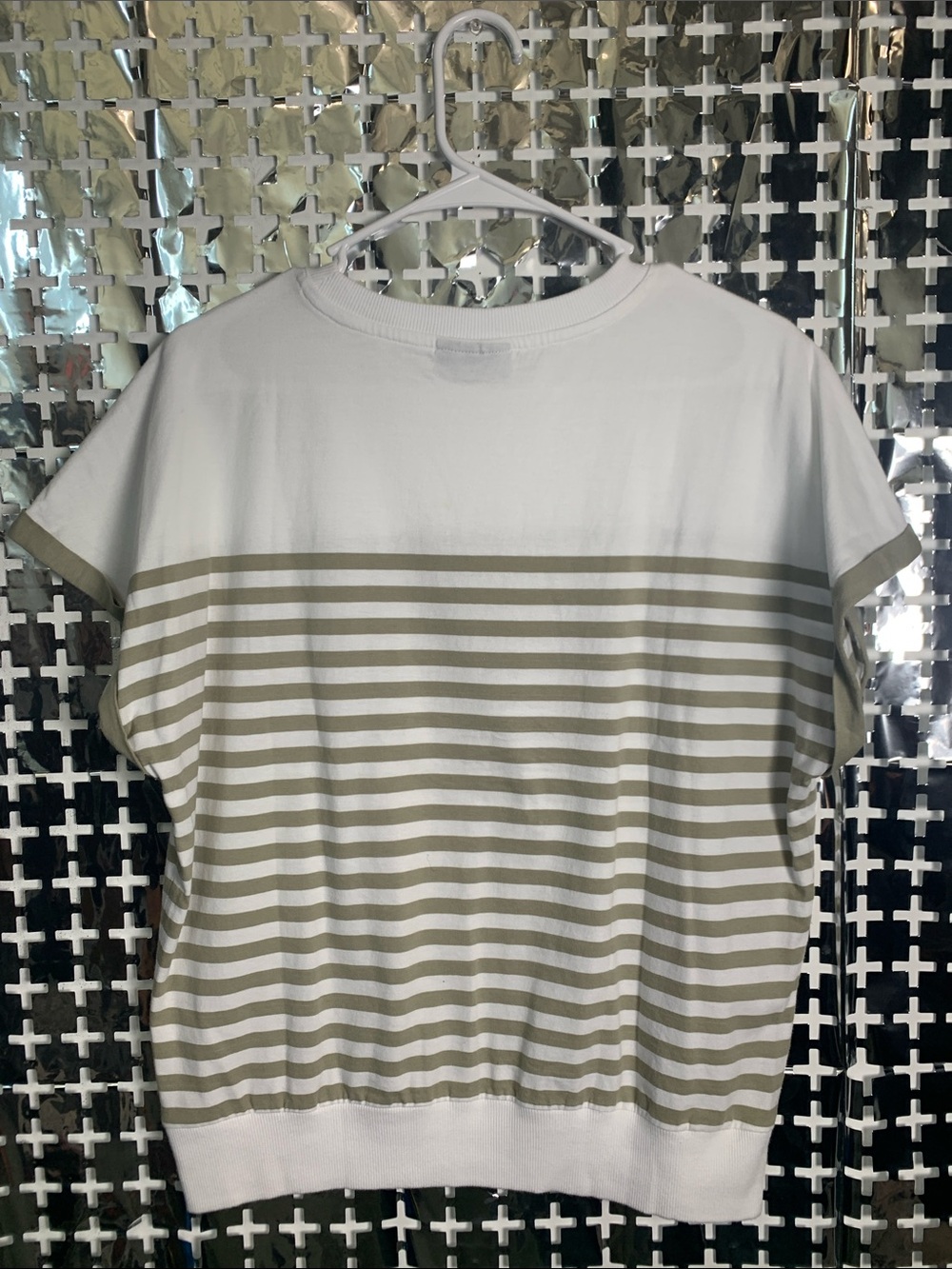 Saint James White and Olive Striped Short Sleeve Tee - Picture 6 of 6